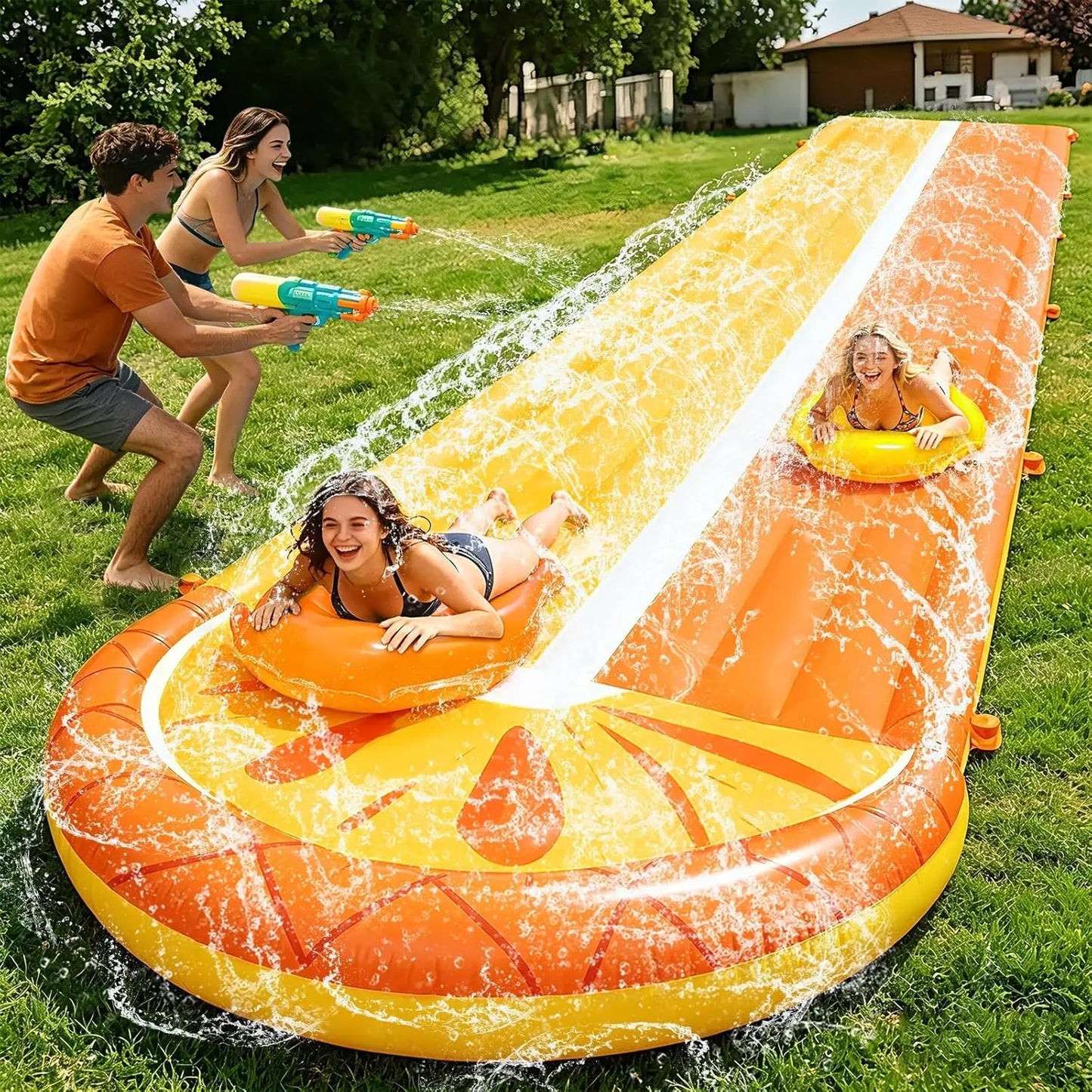 Dive into Summer Fun with the 3 Sided Watermelon Lawn Water Slide - Includes 2 Bodyboards for Ultimate Racing Action!