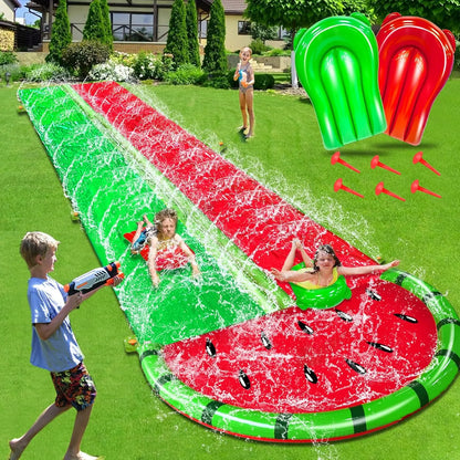 Dive into Summer Fun with the 3 Sided Watermelon Lawn Water Slide - Includes 2 Bodyboards for Ultimate Racing Action!