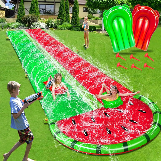 Dive into Summer Fun with the 3 Sided Watermelon Lawn Water Slide - Includes 2 Bodyboards for Ultimate Racing Action!