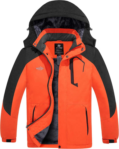 Men'S Mountain Waterproof Ski Jacket Windproof Rain Jacket Winter Warm Hooded Coat