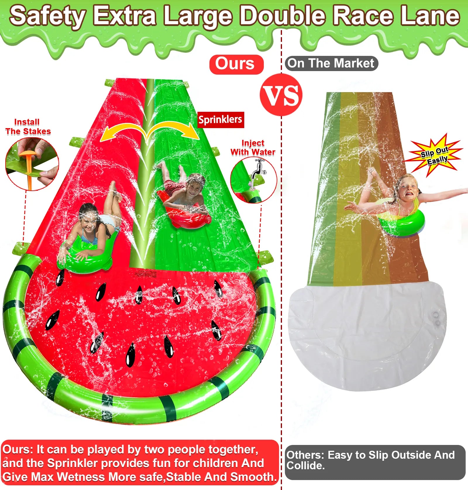 Dive into Summer Fun with the 3 Sided Watermelon Lawn Water Slide - Includes 2 Bodyboards for Ultimate Racing Action!