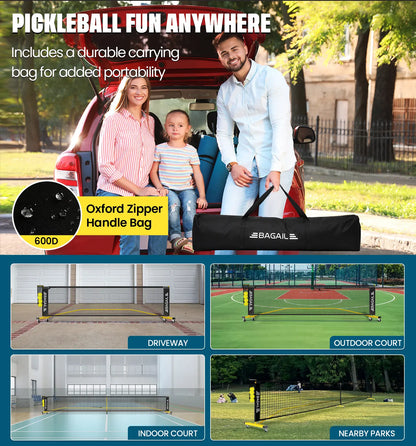 Elevate Your Game with the Bagail Portable Pickleball Net Set - 22 FT Regulation & 11 FT Half Court Sizes, Complete with Wheels, Ball Collector, Carry Bag, and 4 Pickle Balls for Ultimate Fun!