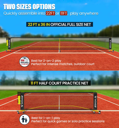 Elevate Your Game with the Bagail Portable Pickleball Net Set - 22 FT Regulation & 11 FT Half Court Sizes, Complete with Wheels, Ball Collector, Carry Bag, and 4 Pickle Balls for Ultimate Fun!