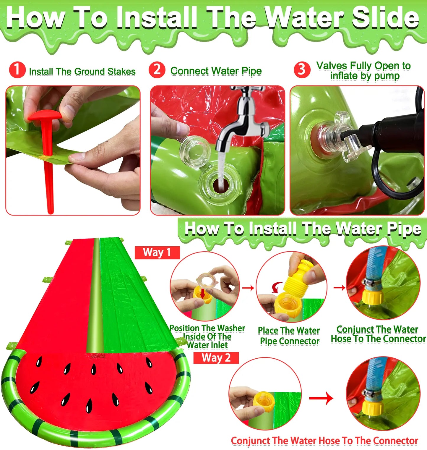 Dive into Summer Fun with the 3 Sided Watermelon Lawn Water Slide - Includes 2 Bodyboards for Ultimate Racing Action!