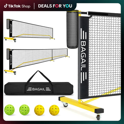 Elevate Your Game with the Bagail Portable Pickleball Net Set - 22 FT Regulation & 11 FT Half Court Sizes, Complete with Wheels, Ball Collector, Carry Bag, and 4 Pickle Balls for Ultimate Fun!