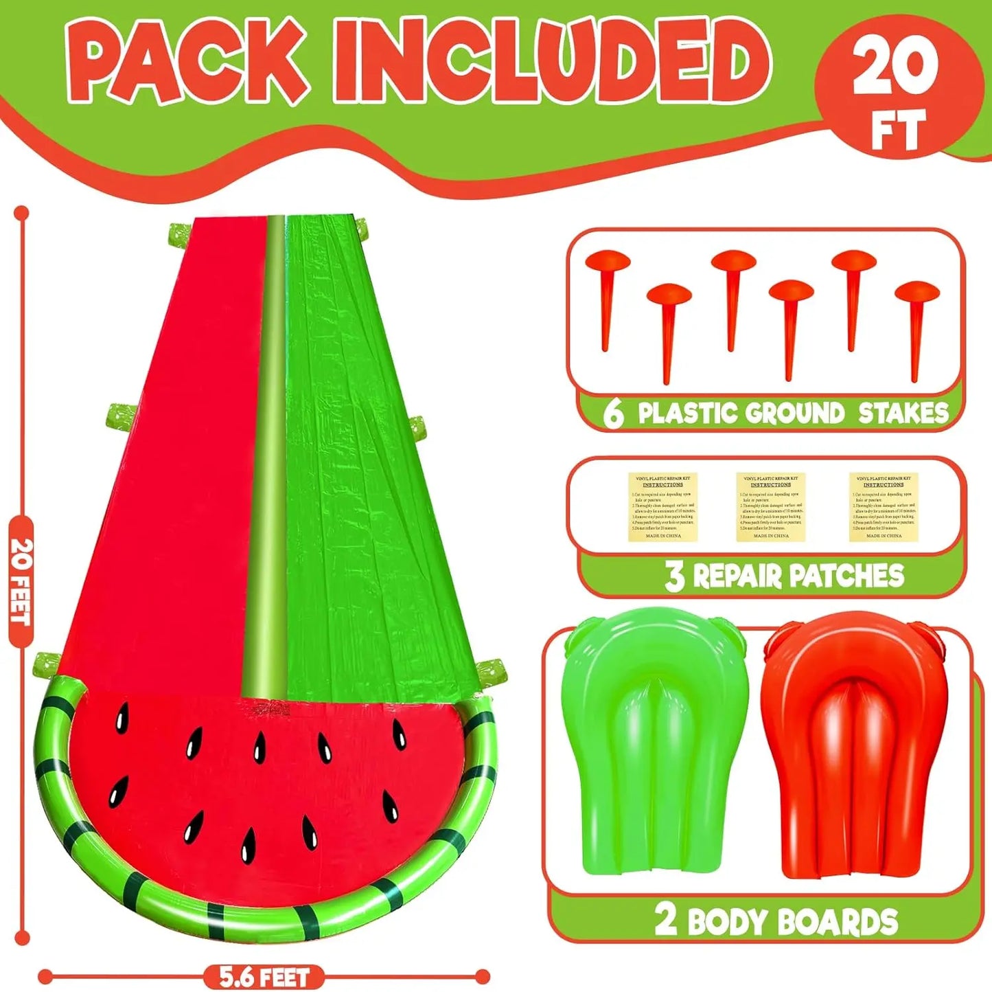Dive into Summer Fun with the 3 Sided Watermelon Lawn Water Slide - Includes 2 Bodyboards for Ultimate Racing Action!