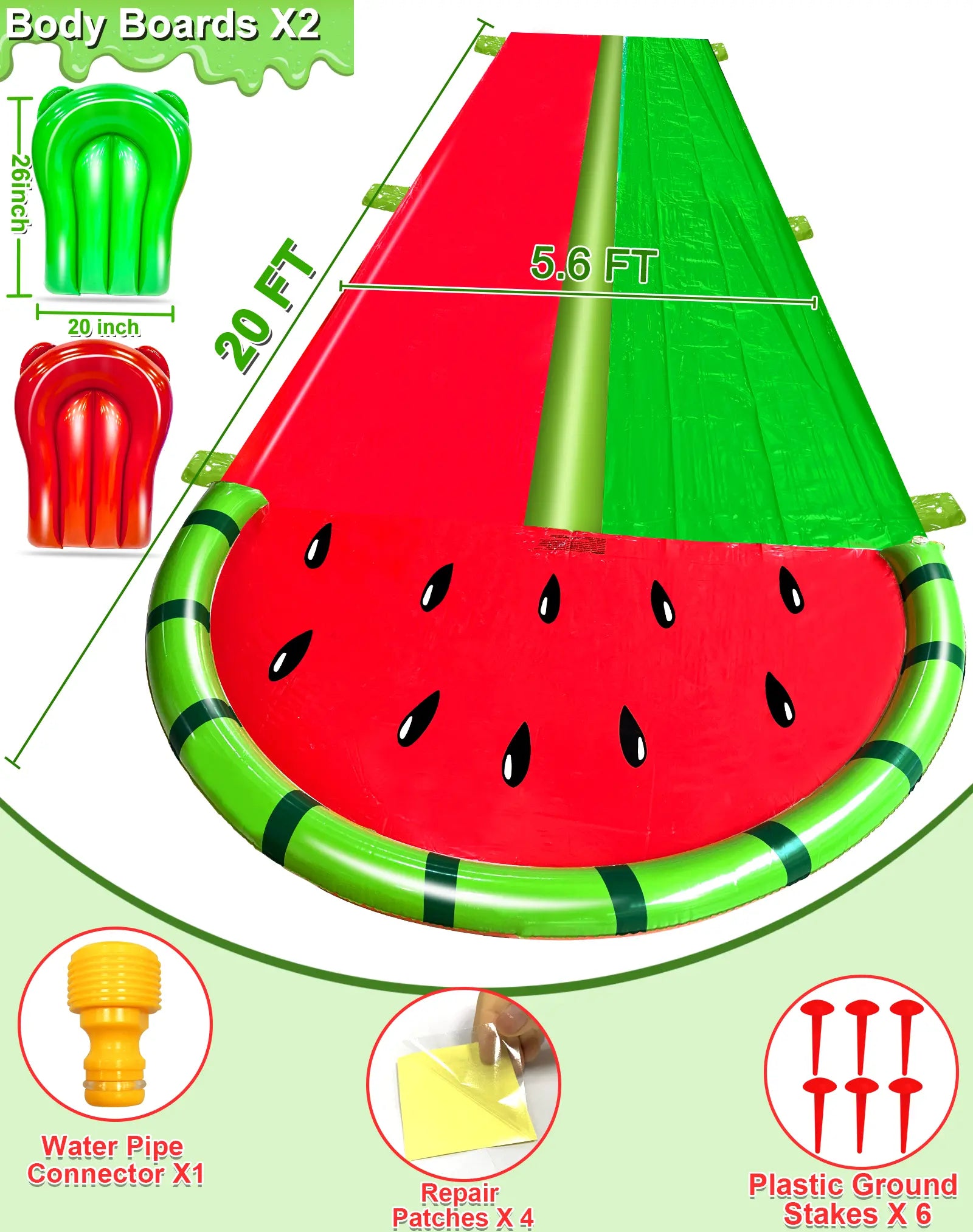 Dive into Summer Fun with the 3 Sided Watermelon Lawn Water Slide - Includes 2 Bodyboards for Ultimate Racing Action!