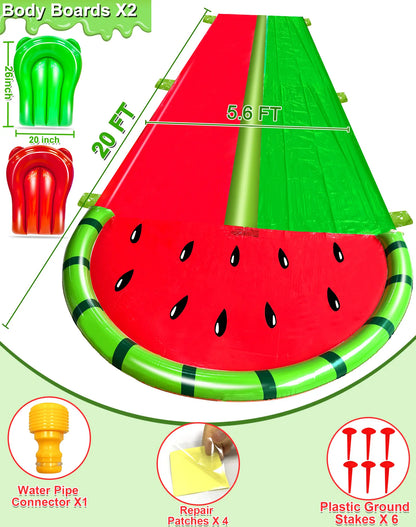 Dive into Summer Fun with the 3 Sided Watermelon Lawn Water Slide - Includes 2 Bodyboards for Ultimate Racing Action!