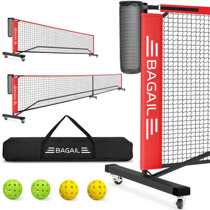 Elevate Your Game with the Bagail Portable Pickleball Net Set - 22 FT Regulation & 11 FT Half Court Sizes, Complete with Wheels, Ball Collector, Carry Bag, and 4 Pickle Balls for Ultimate Fun!