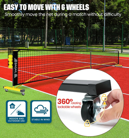 Elevate Your Game with the Bagail Portable Pickleball Net Set - 22 FT Regulation & 11 FT Half Court Sizes, Complete with Wheels, Ball Collector, Carry Bag, and 4 Pickle Balls for Ultimate Fun!