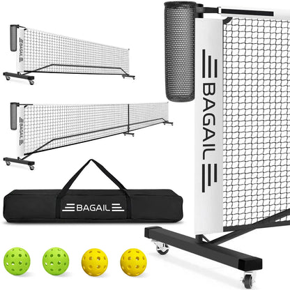 Elevate Your Game with the Bagail Portable Pickleball Net Set - 22 FT Regulation & 11 FT Half Court Sizes, Complete with Wheels, Ball Collector, Carry Bag, and 4 Pickle Balls for Ultimate Fun!
